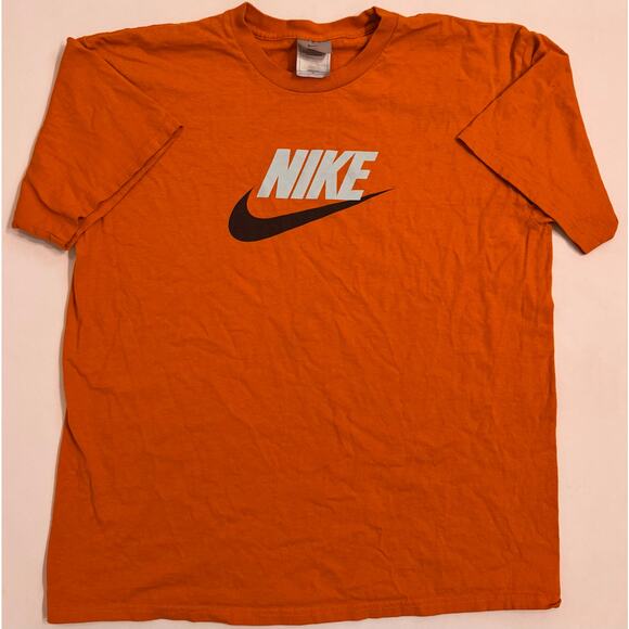 Y2K Nike Graphic Print Logo T-Shirt Orange Men's Size L Vtg - Picture 1 of 5